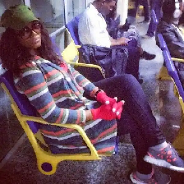 Check Out Omotola Jalade Ekeinde Spotted With Her Anti-Ebola Gloves On